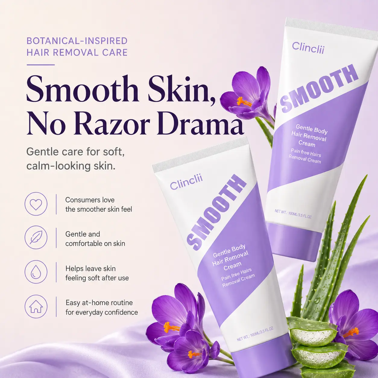 Clinclii™ Smooth Hair Removal Cream Silky Skin in Minutes, No Razor Needed